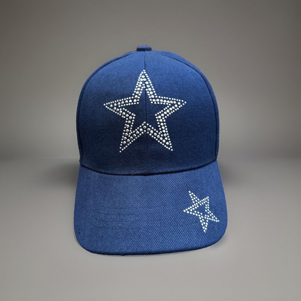 Women’s Navy Rhinestone Star Baseball Cap Western Texas Cowboy Bling Y2K